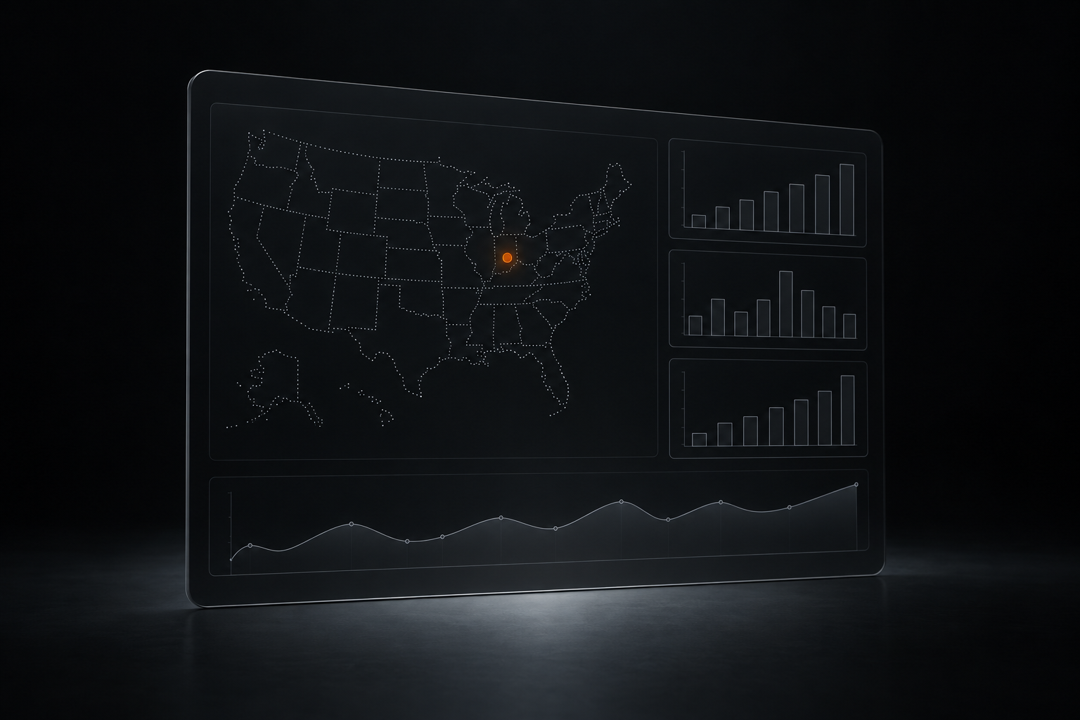 A quiet analytics dashboard of bars and sparklines.