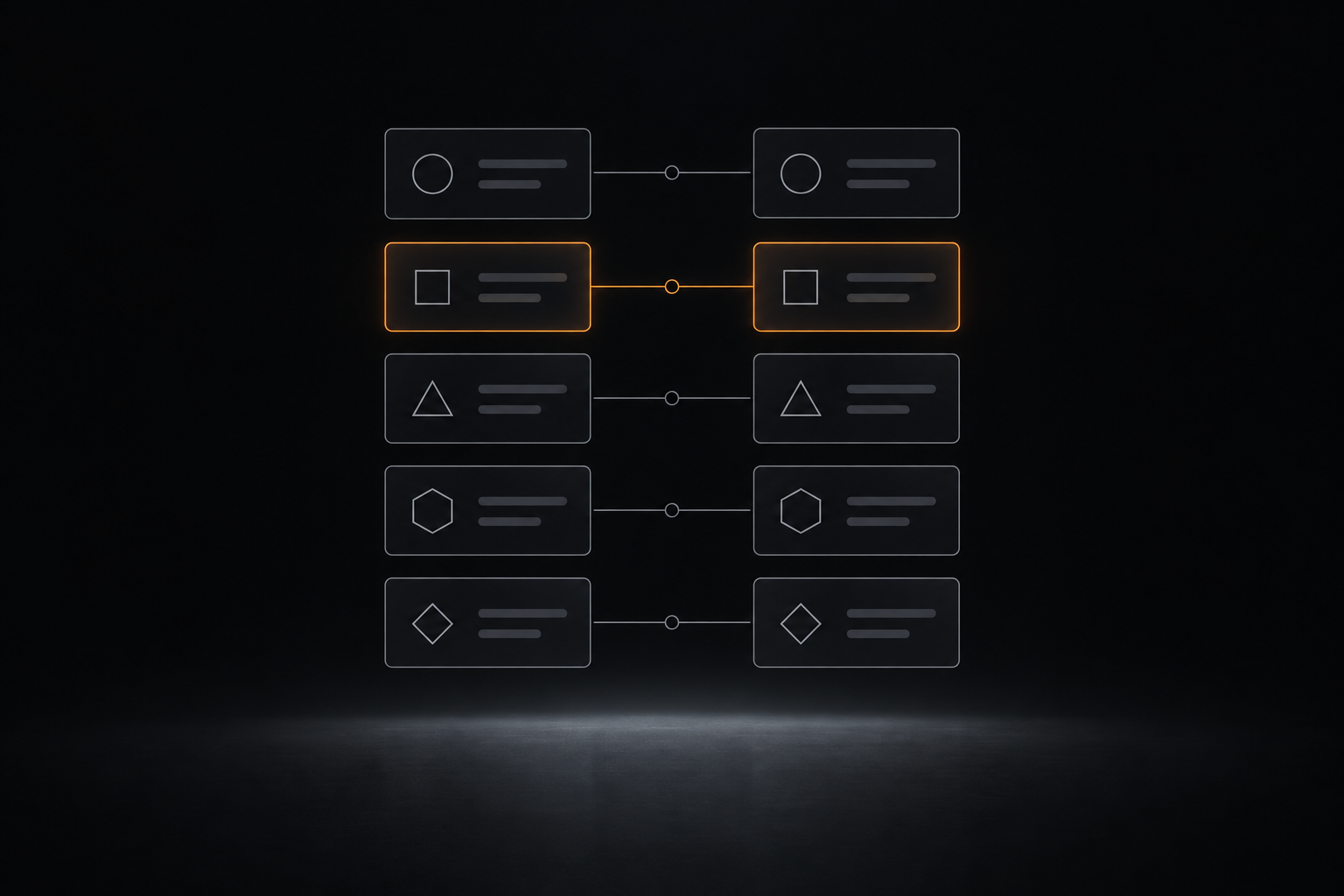 Two columns of abstract cards aligning into matched pairs.