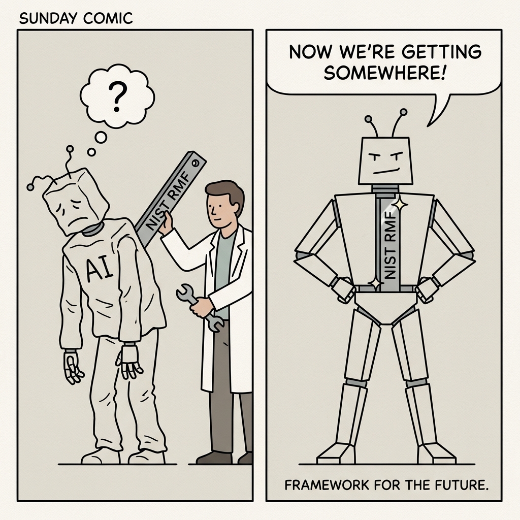 Cartoon AI robot getting a sturdy spine